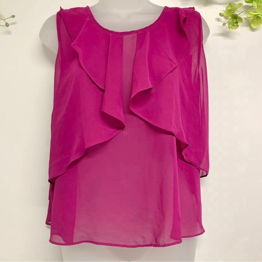 Soprano size medium pink sleeveless ruffle semi sheer top - Picture 7 of 7